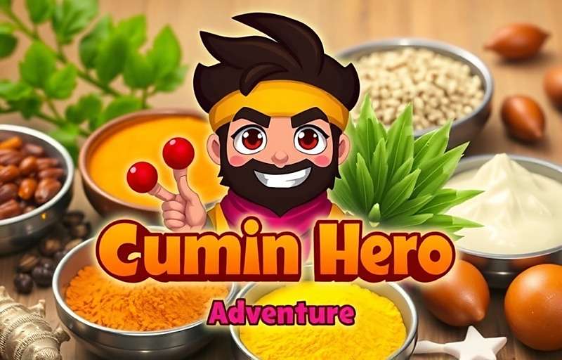 Cumin Hero Adventure Official Cover Cumin Hero Adventure game cover showing the main character with various Indian spices